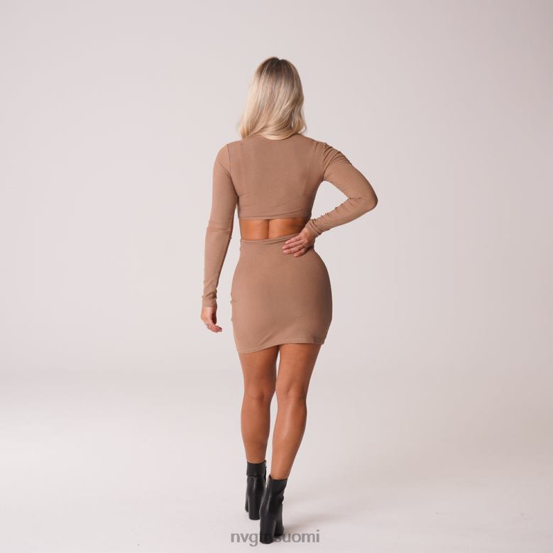 NVGTN Trikoot 8D6ZZ722 NVGTN naiset sinuun ribbineulkoinen midi-mekko mokka elämäntapa